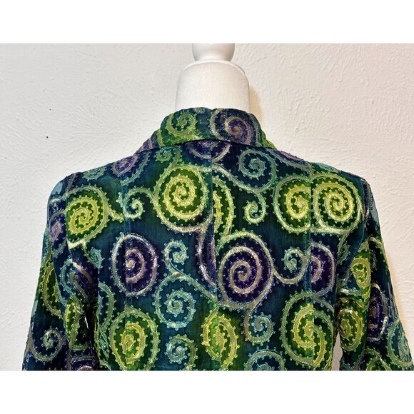 Chico's Size 0(S 4-6) Metallic Silk Embroidery Jacket Art To Wear Boho Occasion - Picture 8 of 11